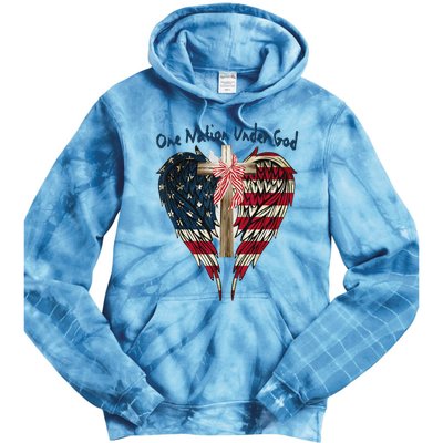 One Nation Under God Flag 4th Of July Patriotic Christian Tie Dye Hoodie