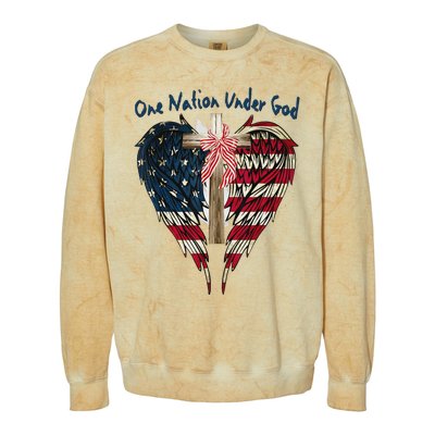 One Nation Under God Flag 4th Of July Patriotic Christian Colorblast Crewneck Sweatshirt