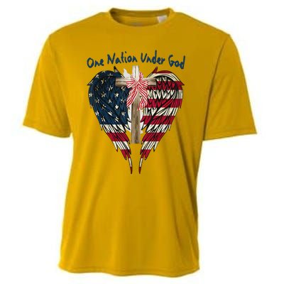 One Nation Under God Flag 4th Of July Patriotic Christian Cooling Performance Crew T-Shirt