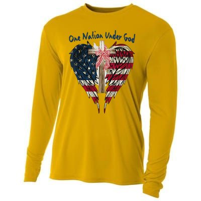 One Nation Under God Flag 4th Of July Patriotic Christian Cooling Performance Long Sleeve Crew