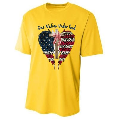 One Nation Under God Flag 4th Of July Patriotic Christian Performance Sprint T-Shirt