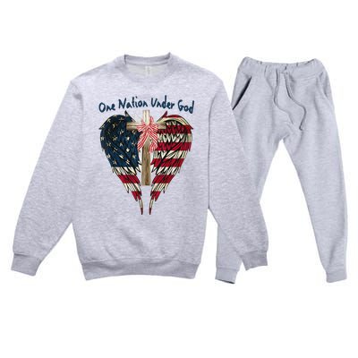 One Nation Under God Flag 4th Of July Patriotic Christian Premium Crewneck Sweatsuit Set