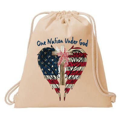 One Nation Under God Flag 4th Of July Patriotic Christian Drawstring Bag