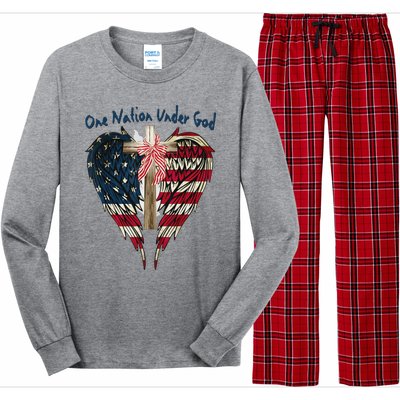 One Nation Under God Flag 4th Of July Patriotic Christian Long Sleeve Pajama Set