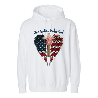 One Nation Under God Flag 4th Of July Patriotic Christian Garment-Dyed Fleece Hoodie