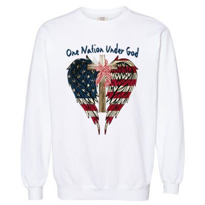 One Nation Under God Flag 4th Of July Patriotic Christian Garment-Dyed Sweatshirt