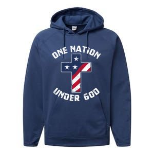 One Nation Under God Patriotic Christian Meaningful Gift Performance Fleece Hoodie