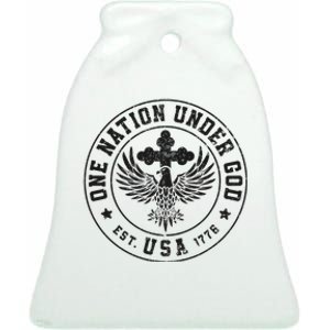 One Nation Under God USA Christian Cross Bald Eagle   Ceramic Bell Ornament