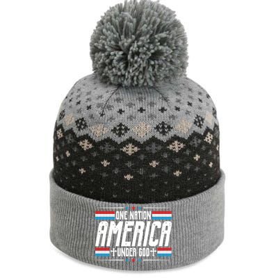 One Nation Under God Patriotic Christian Usa Flag Distressed Gift The Baniff Cuffed Pom Beanie