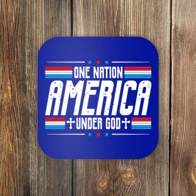 One Nation Under God Patriotic Christian Usa Flag Distressed Gift Coaster