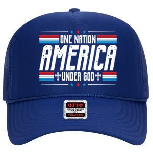 One Nation Under God Patriotic Christian Usa Flag Distressed Gift High Crown Mesh Back Trucker Hat