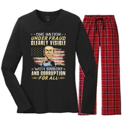 One Nation Under Fraud Clearly Visible With Bribery Women's Long Sleeve Flannel Pajama Set 