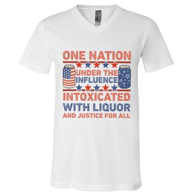 One Nation Under The Influence 4th Of July Intoxicated With Liquor V-Neck T-Shirt