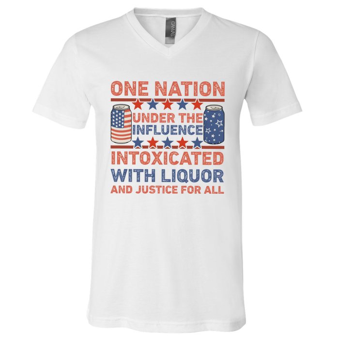 One Nation Under The Influence 4th Of July Intoxicated With Liquor V-Neck T-Shirt