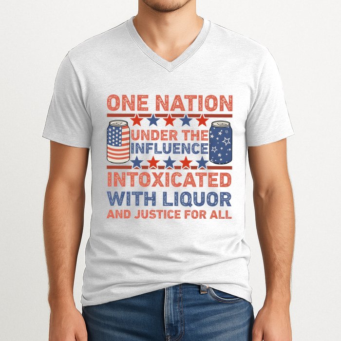 One Nation Under The Influence 4th Of July Intoxicated With Liquor V-Neck T-Shirt