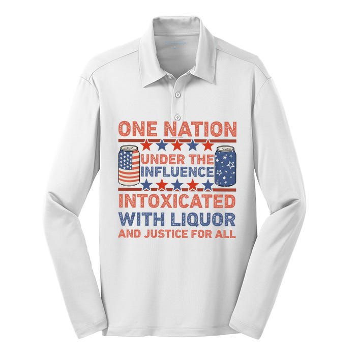 One Nation Under The Influence 4th Of July Intoxicated With Liquor Silk Touch Performance Long Sleeve Polo