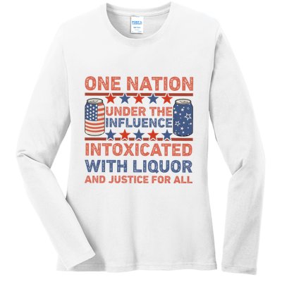 One Nation Under The Influence 4th Of July Intoxicated With Liquor Ladies Long Sleeve Shirt