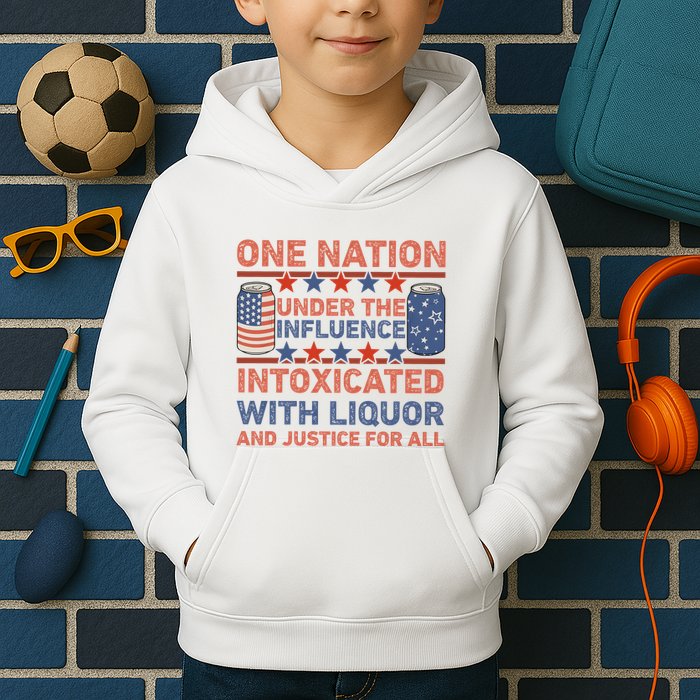 One Nation Under The Influence 4th Of July Intoxicated With Liquor Kids Hoodie