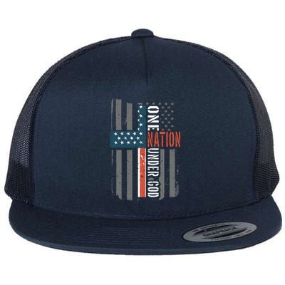 One Nation Under God American Flag Jesus Cross Faith Gift Flat Bill Trucker Hat