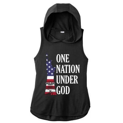 One Nation Under God Patriotic American Tee Gift Ladies PosiCharge Tri-Blend Wicking Draft Hoodie Tank