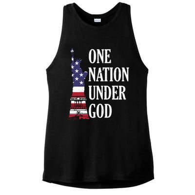 One Nation Under God Patriotic American Tee Gift Ladies PosiCharge Tri-Blend Wicking Tank