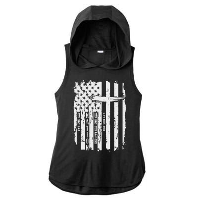 One Nation Under God Grunge Distressed USA American Flag Ladies PosiCharge Tri-Blend Wicking Draft Hoodie Tank