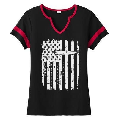 One Nation Under God Grunge Distressed USA American Flag Ladies Halftime Notch Neck Tee