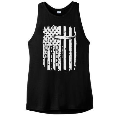 One Nation Under God Grunge Distressed USA American Flag Ladies PosiCharge Tri-Blend Wicking Tank