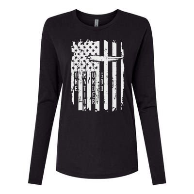 One Nation Under God Grunge Distressed USA American Flag Womens Cotton Relaxed Long Sleeve T-Shirt