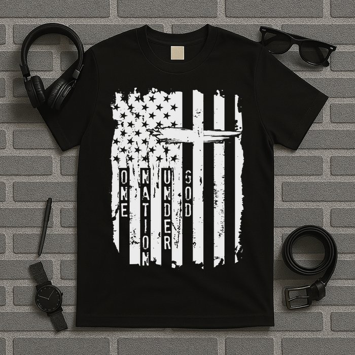 One Nation Under God Grunge Distressed USA American Flag T-Shirt