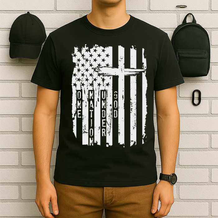 One Nation Under God Grunge Distressed USA American Flag T-Shirt