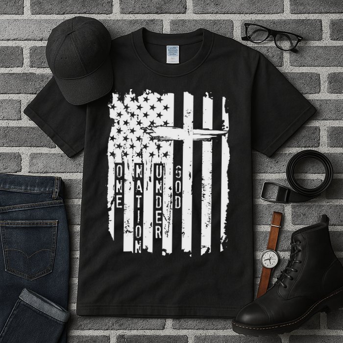 One Nation Under God Grunge Distressed USA American Flag Tall T-Shirt