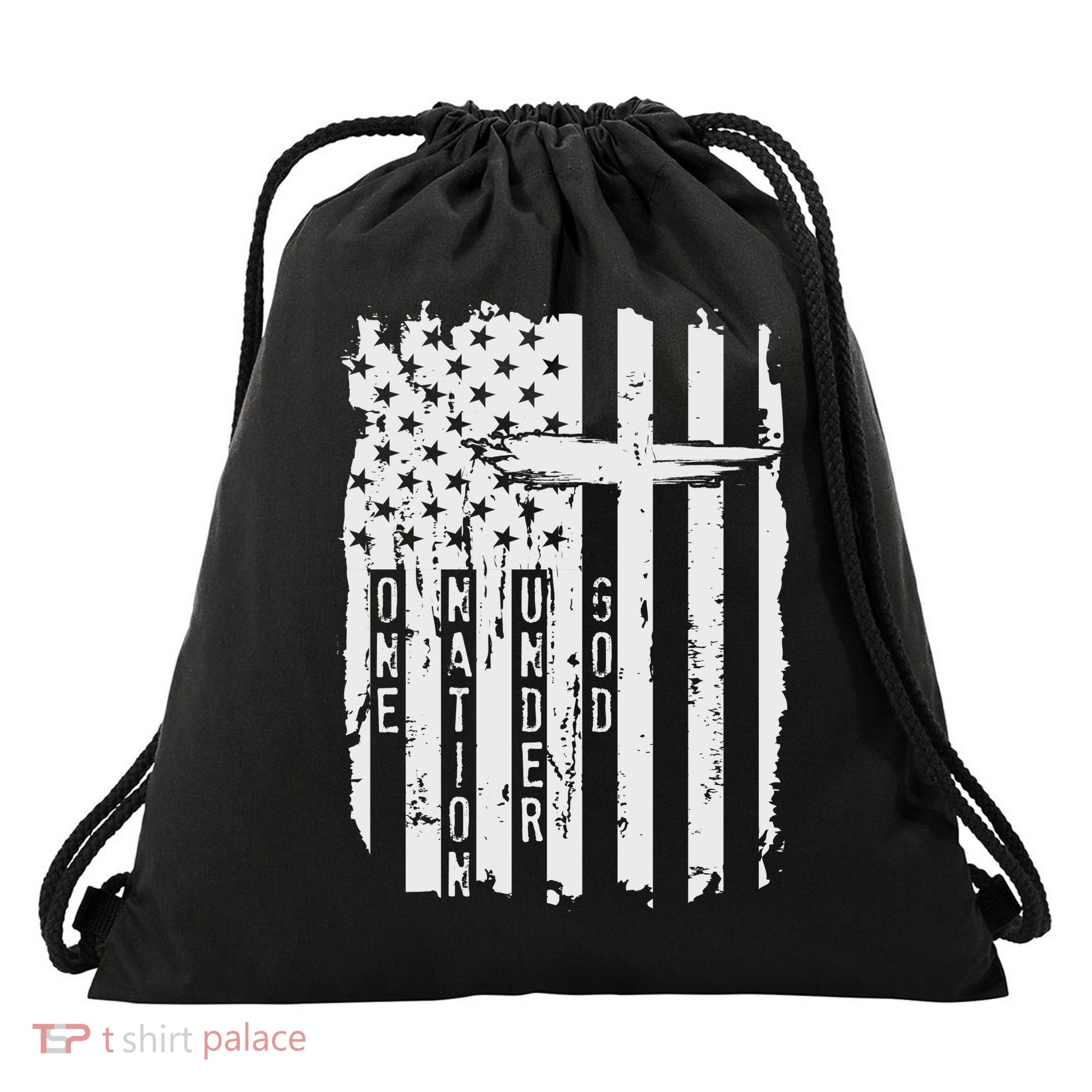 One Nation Under God Grunge Distressed USA American Flag Drawstring Bag