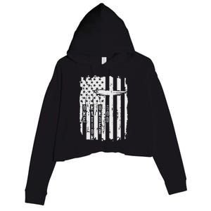 One Nation Under God Grunge Distressed USA American Flag Crop Fleece Hoodie