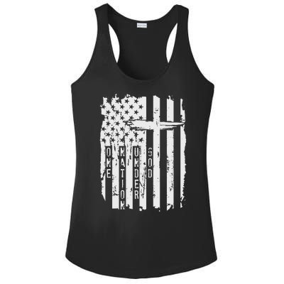 One Nation Under God Grunge Distressed USA American Flag Ladies PosiCharge Competitor Racerback Tank