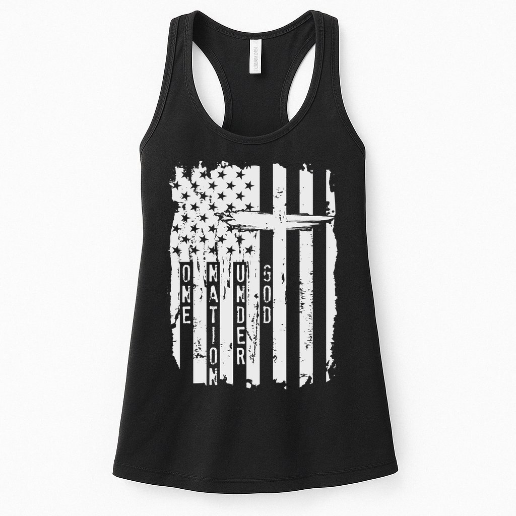 One Nation Under God Grunge Distressed USA American Flag Womens Tank Top