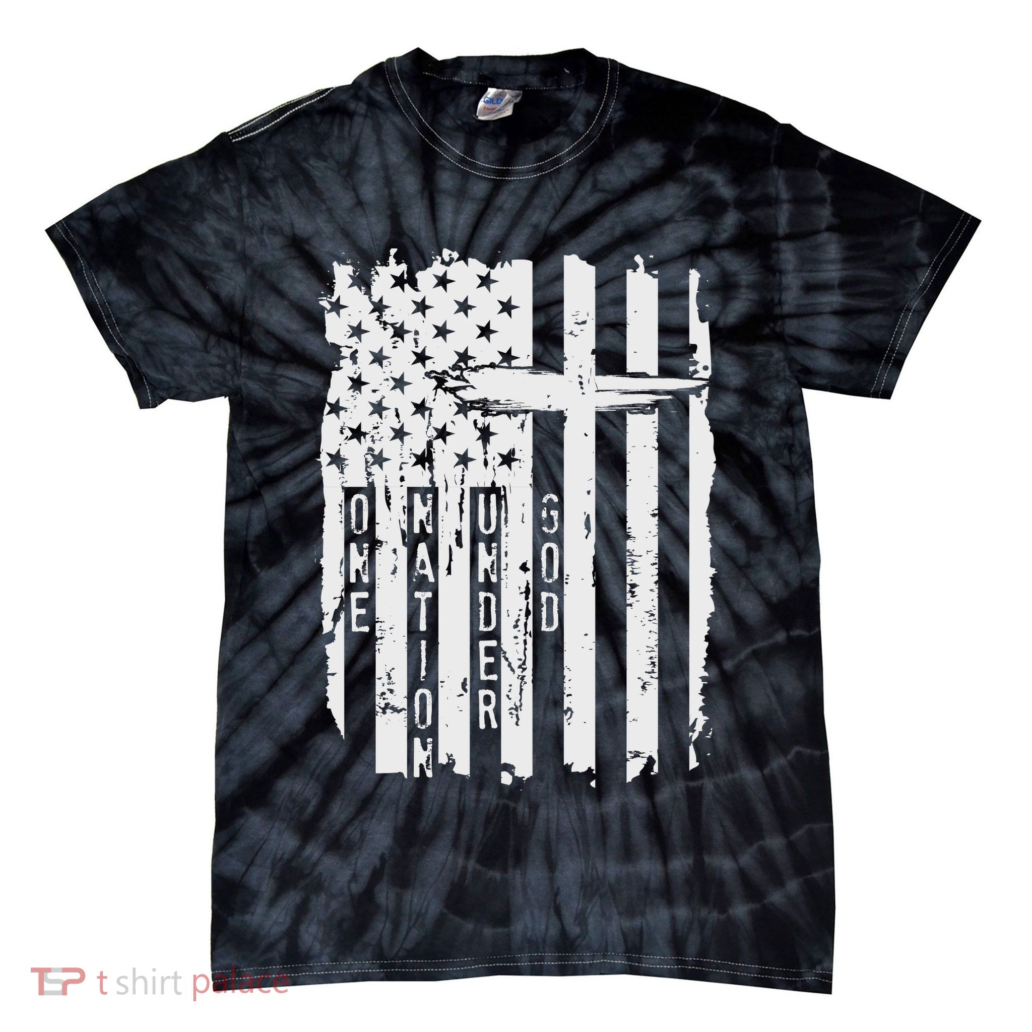One Nation Under God Grunge Distressed USA American Flag Tie-Dye T-Shirt