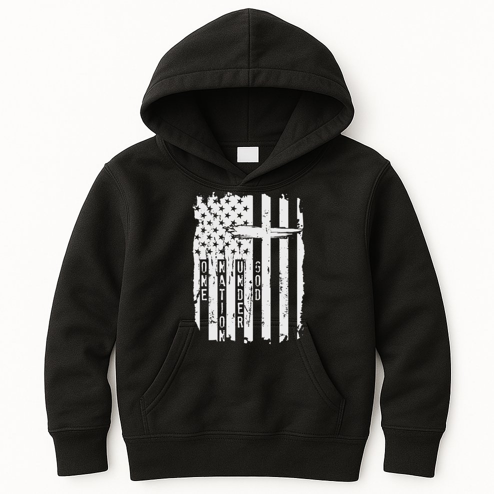 One Nation Under God Grunge Distressed USA American Flag Kids Hoodie
