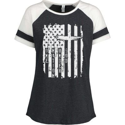 One Nation Under God Grunge Distressed USA American Flag Enza Ladies Jersey Colorblock Tee