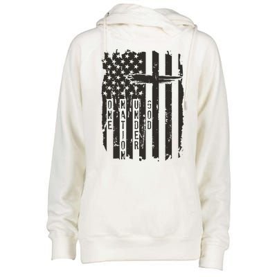 One Nation Under God Grunge Distressed USA American Flag Womens Funnel Neck Pullover Hood