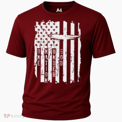 One Nation Under God Grunge Distressed USA American Flag Cooling Performance Crew T-Shirt