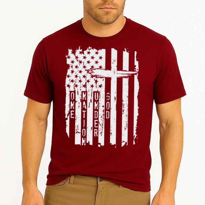 One Nation Under God Grunge Distressed USA American Flag Performance Shirt