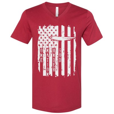One Nation Under God Grunge Distressed USA American Flag V-Neck T-Shirt