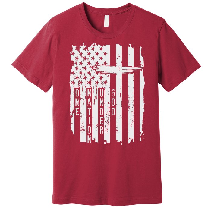 One Nation Under God Grunge Distressed USA American Flag Premium T-Shirt