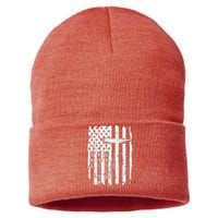 One Nation Under God Grunge Distressed USA American Flag Sustainable Knit Beanie