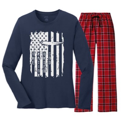 One Nation Under God Grunge Distressed USA American Flag Women's Long Sleeve Flannel Pajama Set 