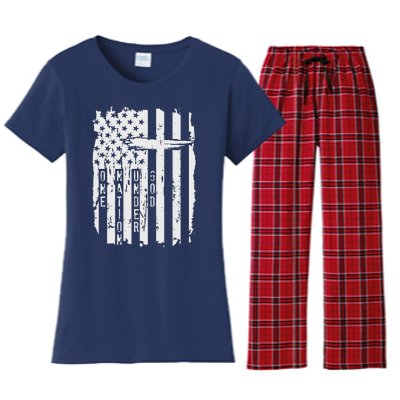 One Nation Under God Grunge Distressed USA American Flag Women's Flannel Pajama Set