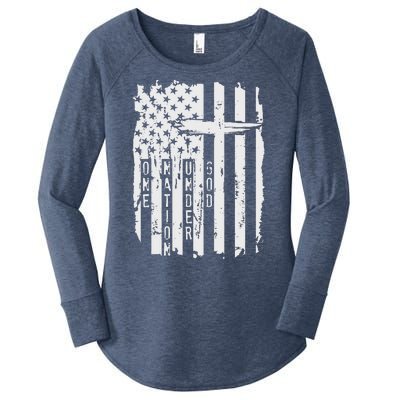 One Nation Under God Grunge Distressed USA American Flag Women's Perfect Tri Tunic Long Sleeve Shirt