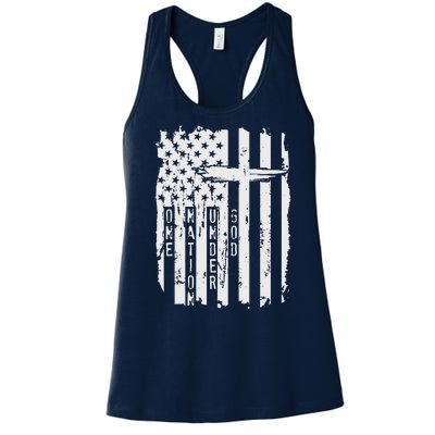 One Nation Under God Grunge Distressed USA American Flag Women's Racerback Tank