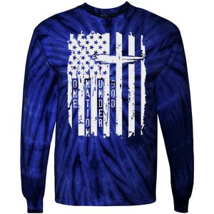 One Nation Under God Grunge Distressed USA American Flag Tie-Dye Long Sleeve Shirt